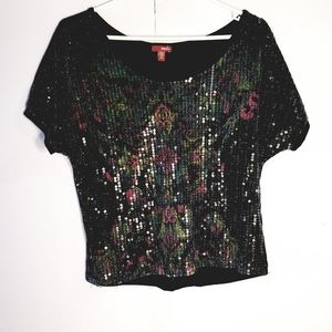 Bongo Sequin Embellished Top Blouse Sz S